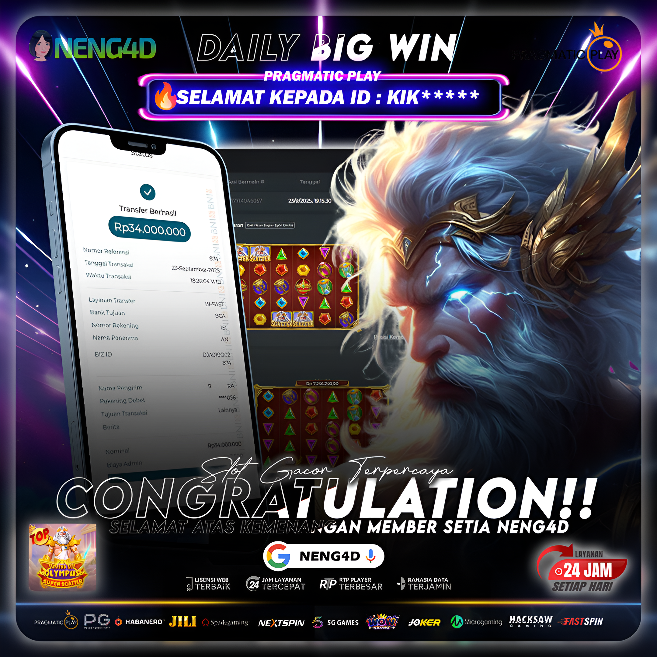 PRAGMATIC PLAY - JACKPOT SLOT GATES OF OLMYPUS SUPER SCATTER Rp.34.000.000