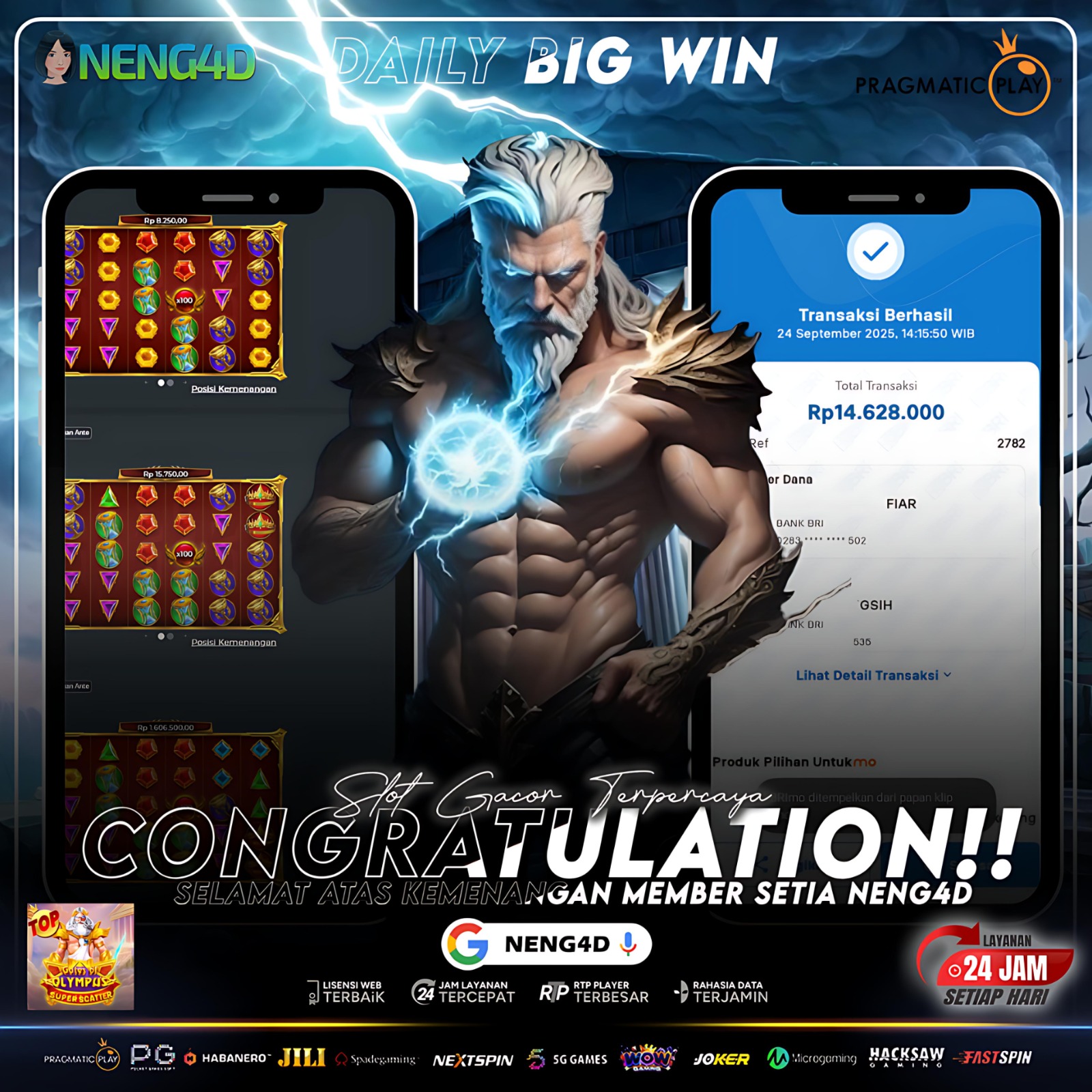 PRAGMATIC PLAY - JACKPOT SLOT GATES OF OLYMPUS SUPER SCATTER Rp.14.628.000