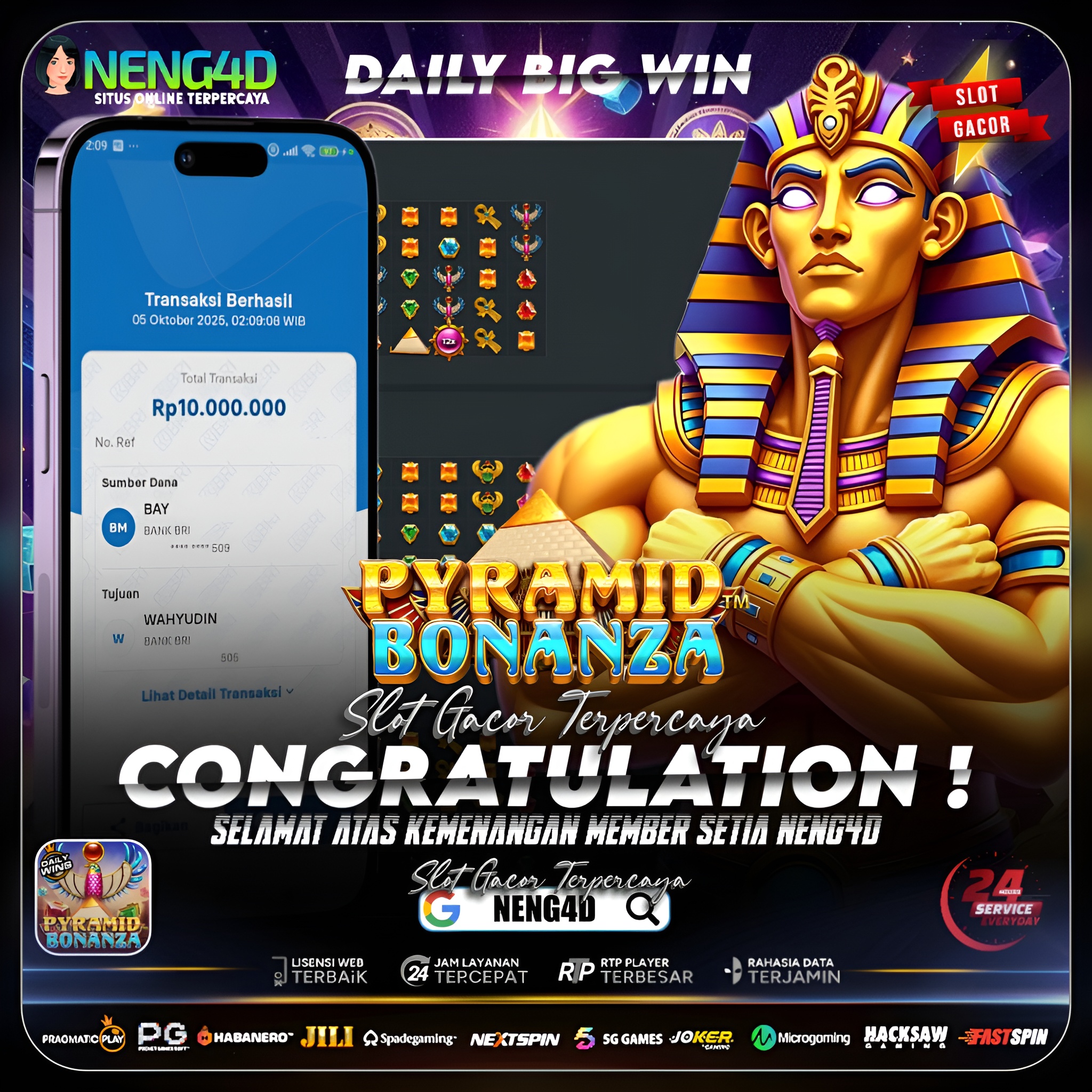GEGER! MEMBER SETIA NENG4D RAIH KEMENANGAN 10 JUTA DI PYRAMID BONANZA PRAGMATIC PLAY