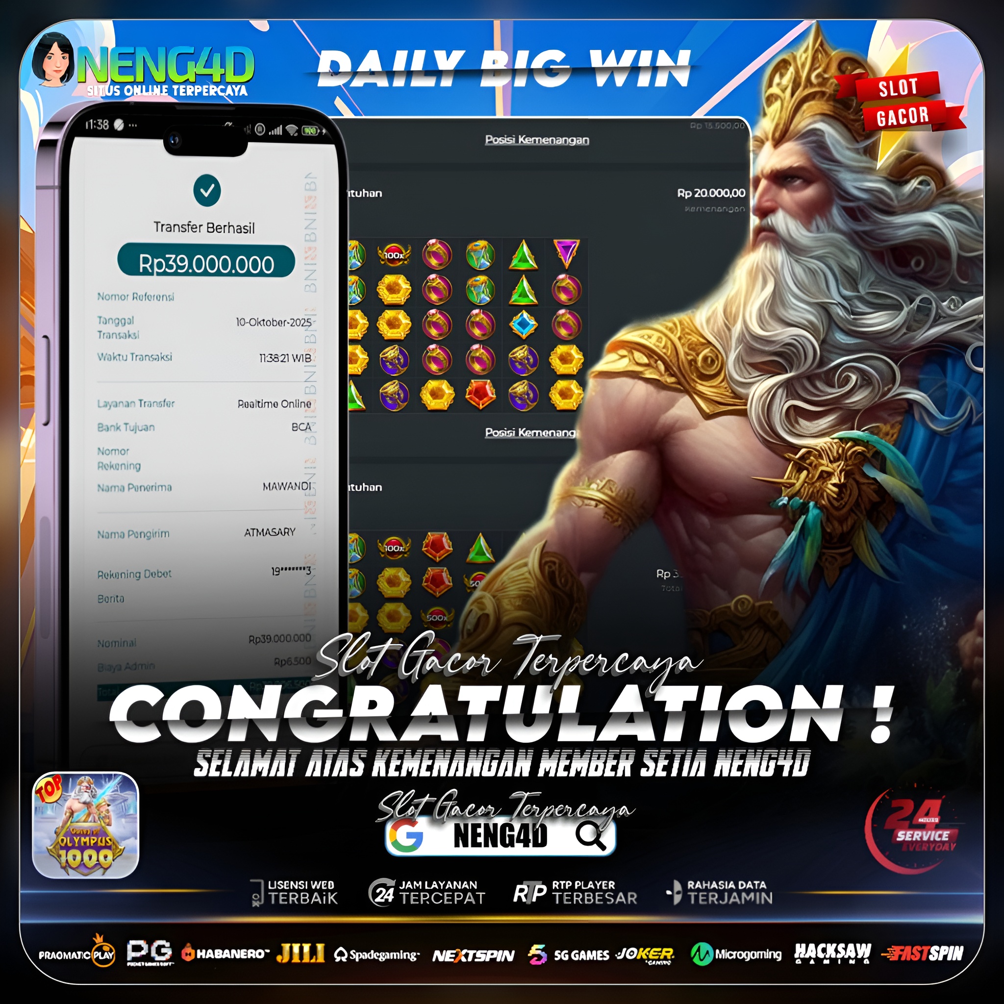 PETIR ZEUS MENGGILA! MEMBER NENG4D DIHUJANI JACKPOT 39 JUTA DI GATES OF OLYMPUS!