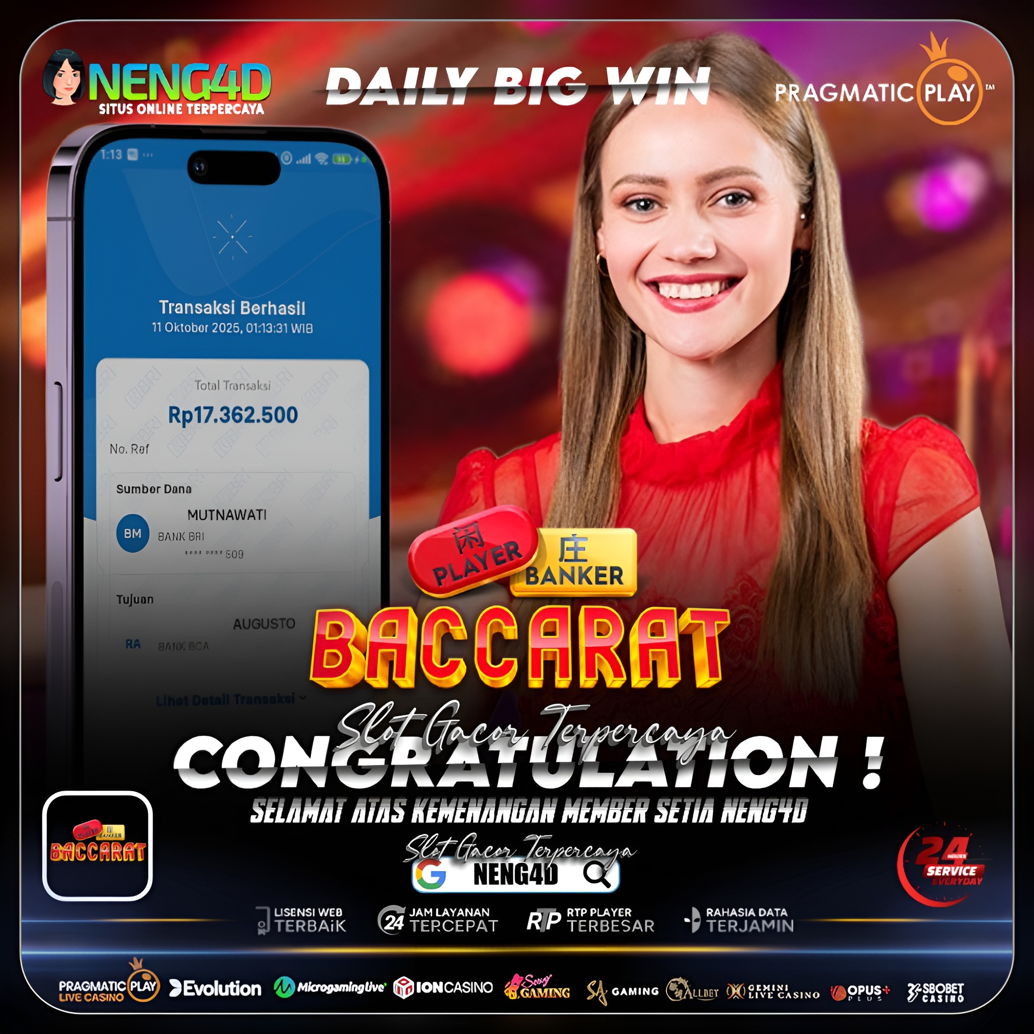 MEJA BACCARAT BERGUNCANG! MEMBER NENG4D SAPU KEMENANGAN 17 JUTA!