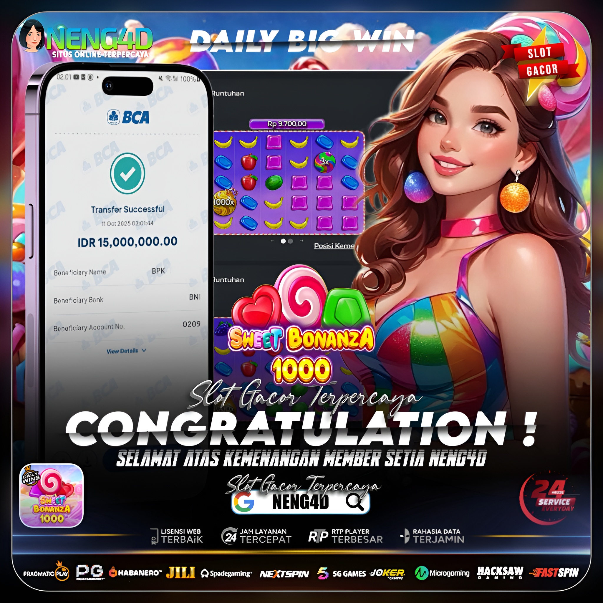 HUJAN PERMEN JACKPOT! MEMBER NENG4D RAIH 15 JUTA DI SWEET BONANZA 1000!