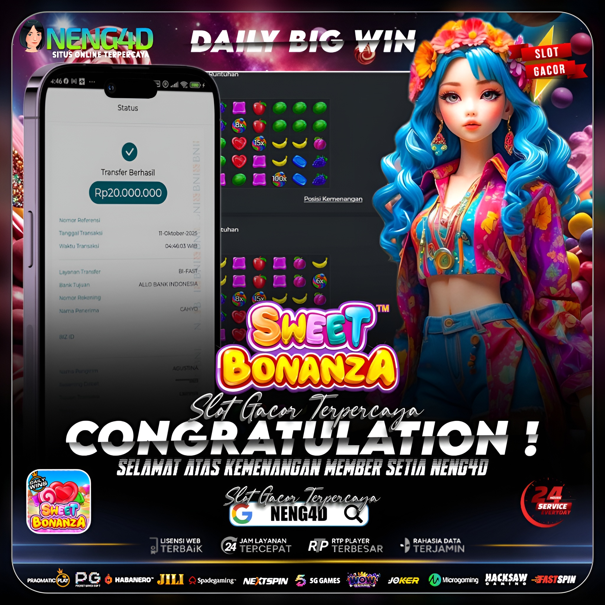 HUJAN PERMEN JACKPOT! MEMBER NENG4D RAIH KEMENANGAN MANIS 20 JUTA DI SWEET BONANZA!
