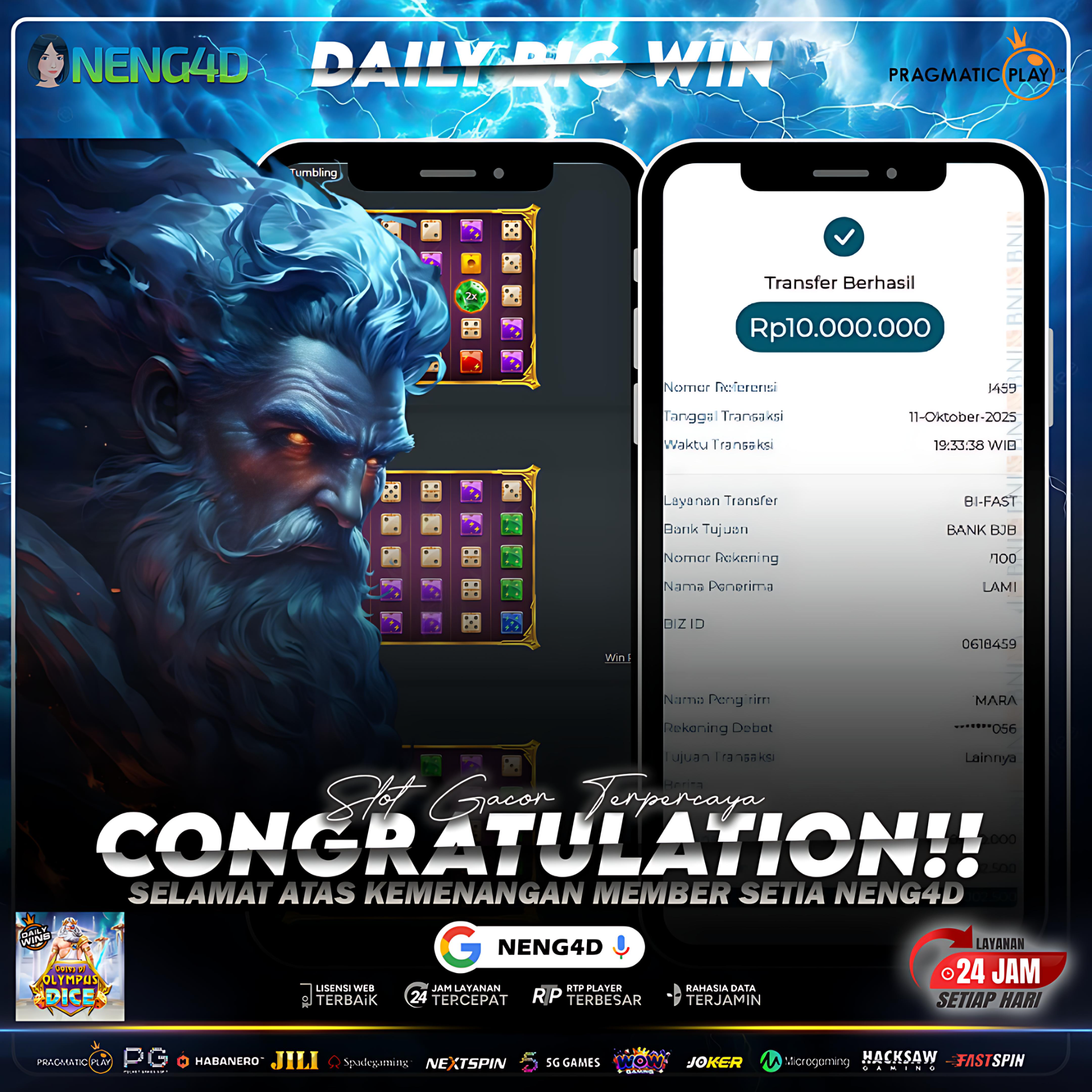 PETIR ZEUS MENYAMBAR LAGI! MEMBER NENG4D BORONG 10 JUTA DI GATES OF OLYMPUS DICE !