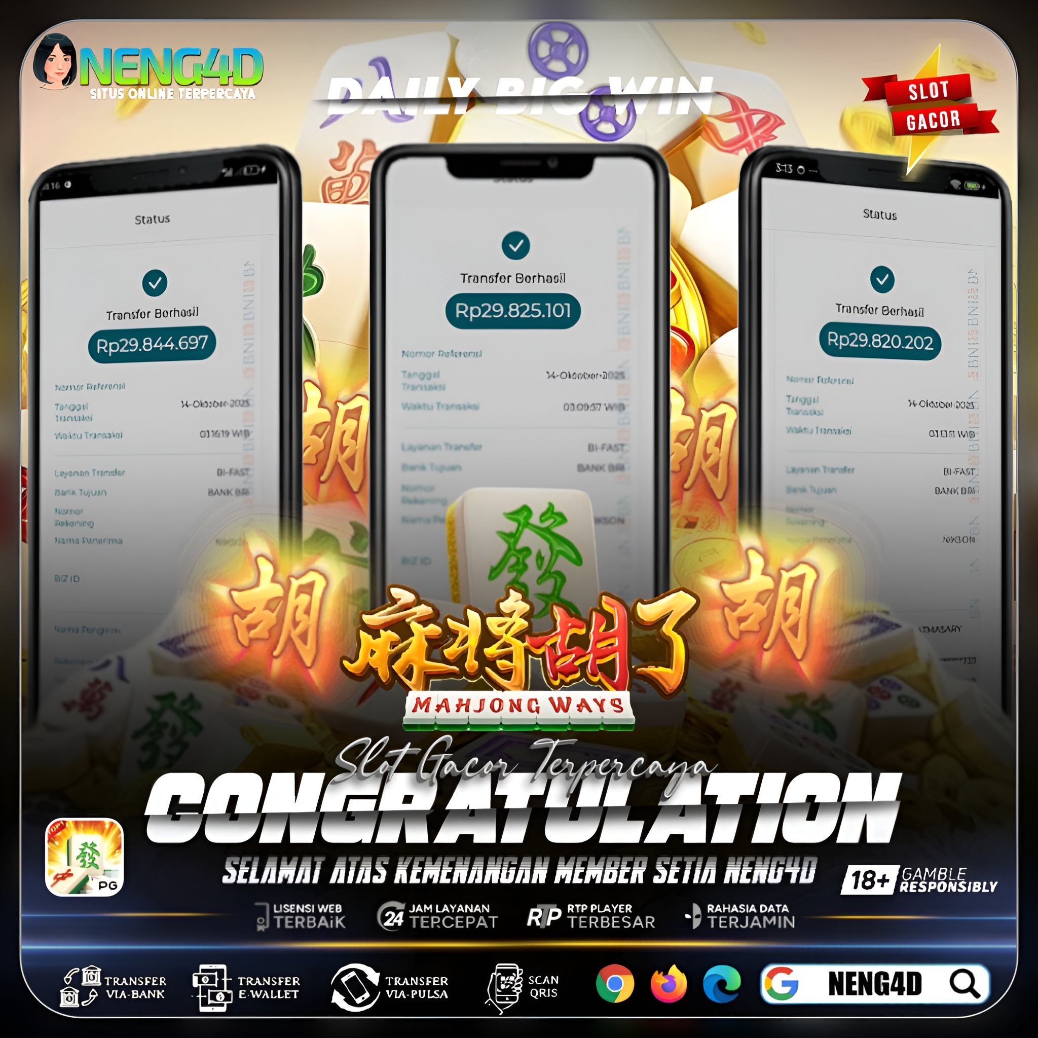 MEGA JACKPOT MELEDAK! MEMBER NENG4D RAIH KEMENANGAN FANTASTIS 89 JUTA DI MAHJONG WAYS!