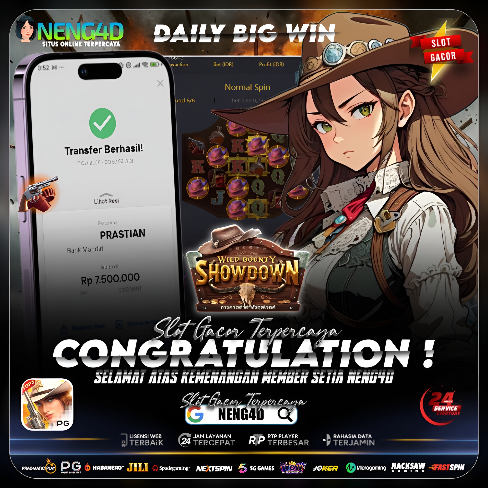 TEMBAKAN HOKI! MEMBER NENG4D MENANG 7,5 JUTA DI WILD BOUNTY SHOWDOWN!