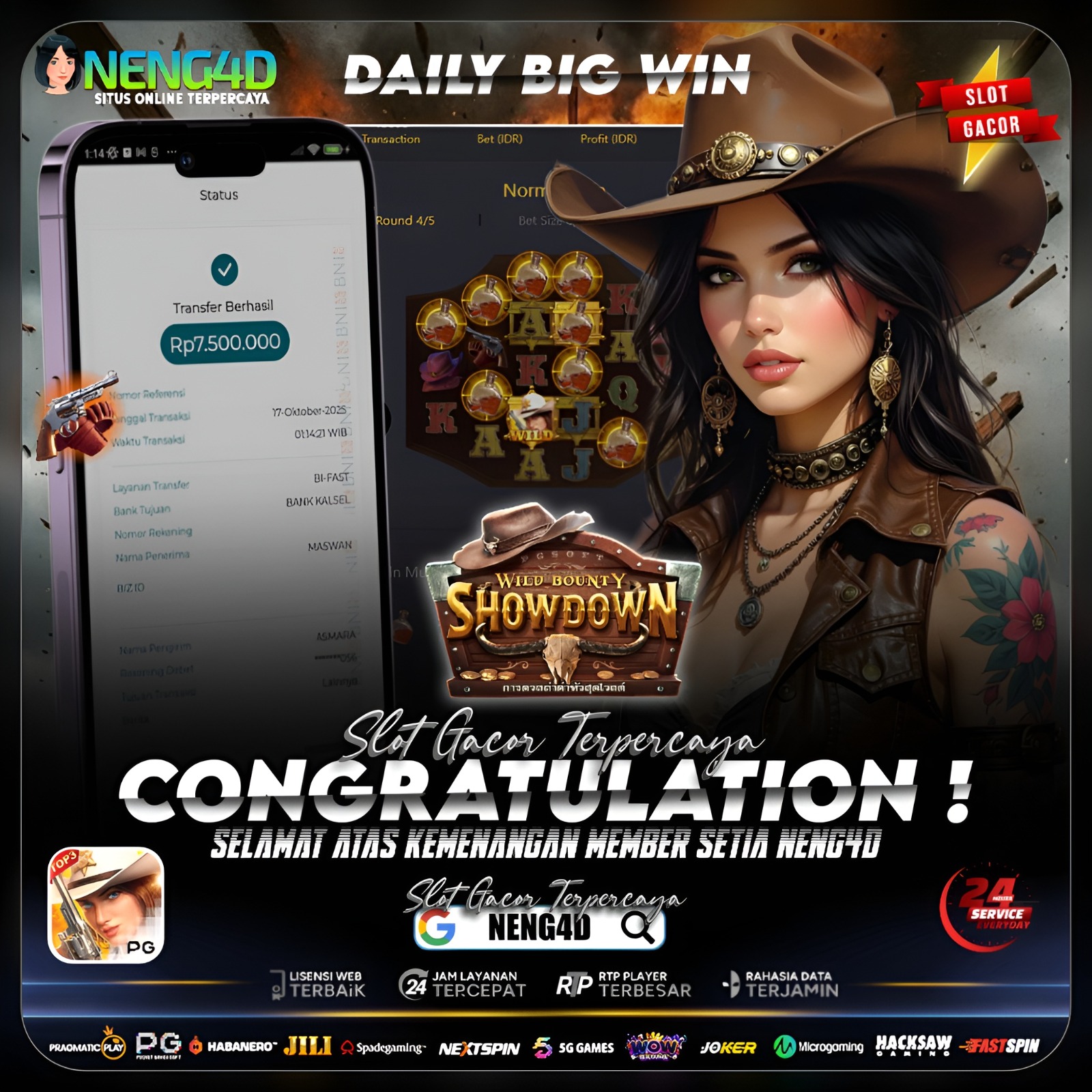 DUEL PANAS! MEMBER NENG4D TAKLUKKAN WILD BOUNTY SHOWDOWN DAN BAWA PULANG 7,5 JUTA!
