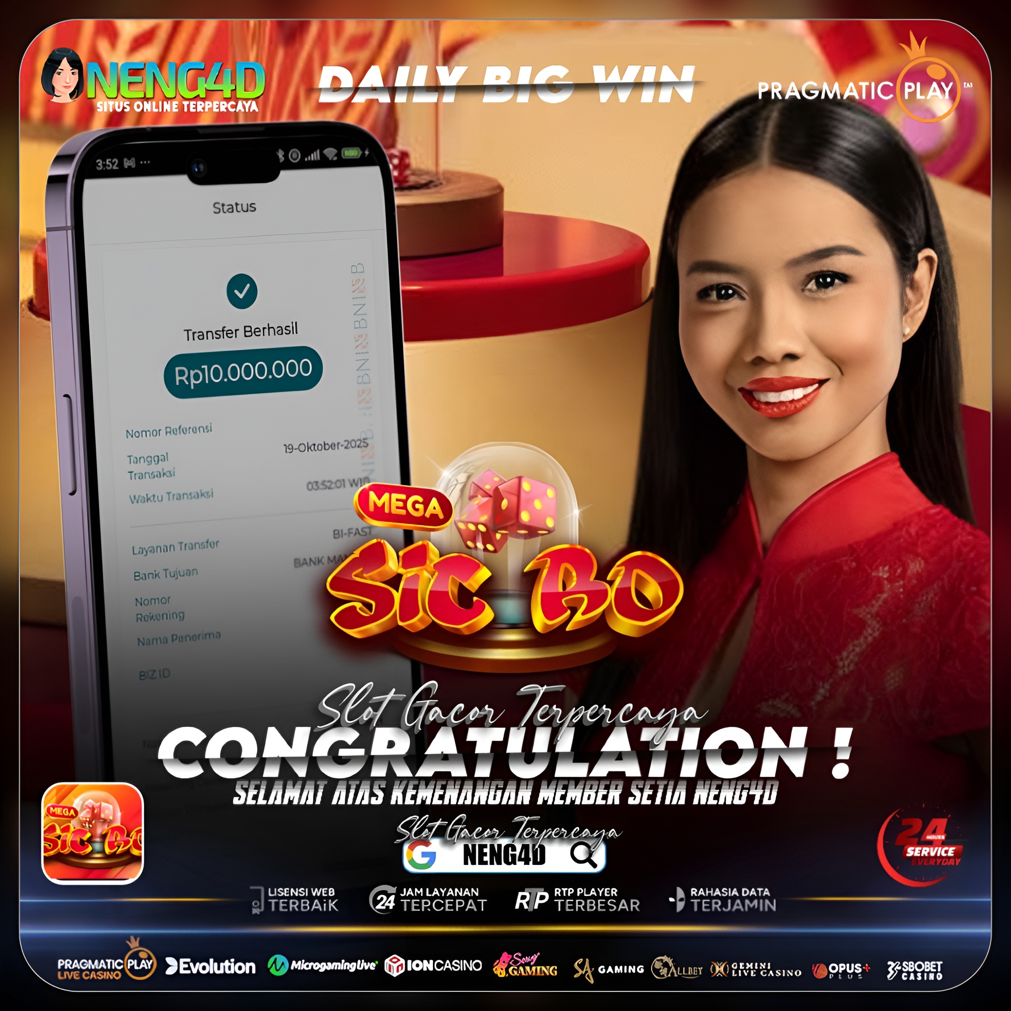 Member Setia NENG4D Raih Kemenangan 10 Juta di Live Games Mega SicBo
