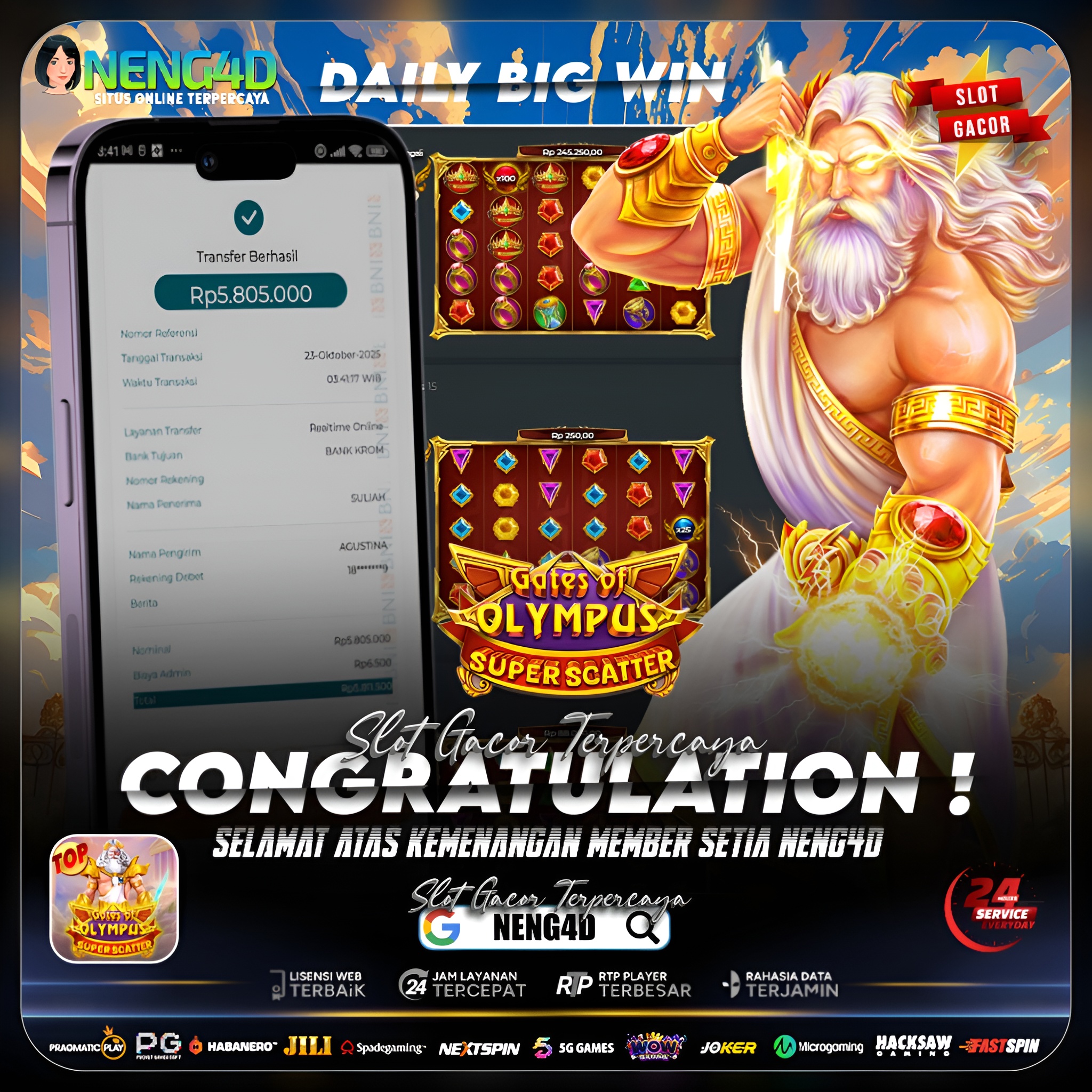 Kemenangan 5,8 Juta Member Setia NENG4D di Permainan Gates of Olympus Super Scatter Pragmatic Play