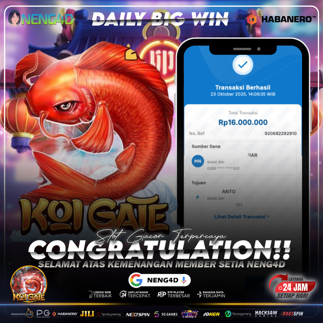 Kemenangan Besar 16 Juta Member Setia NENG4D di Permainan Koi Gate