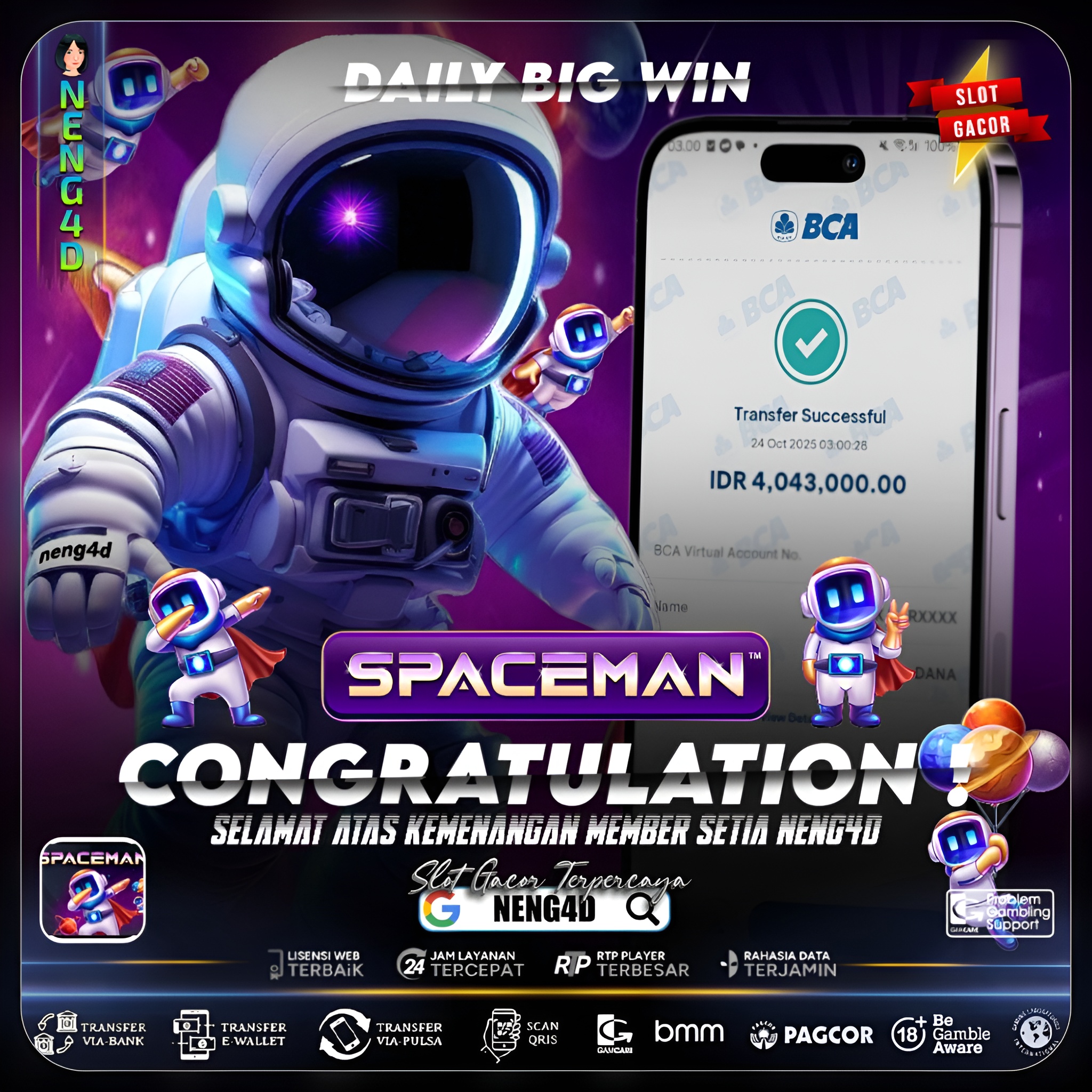 Kemenangan 4 Juta Member Setia NENG4D di Permainan Spaceman