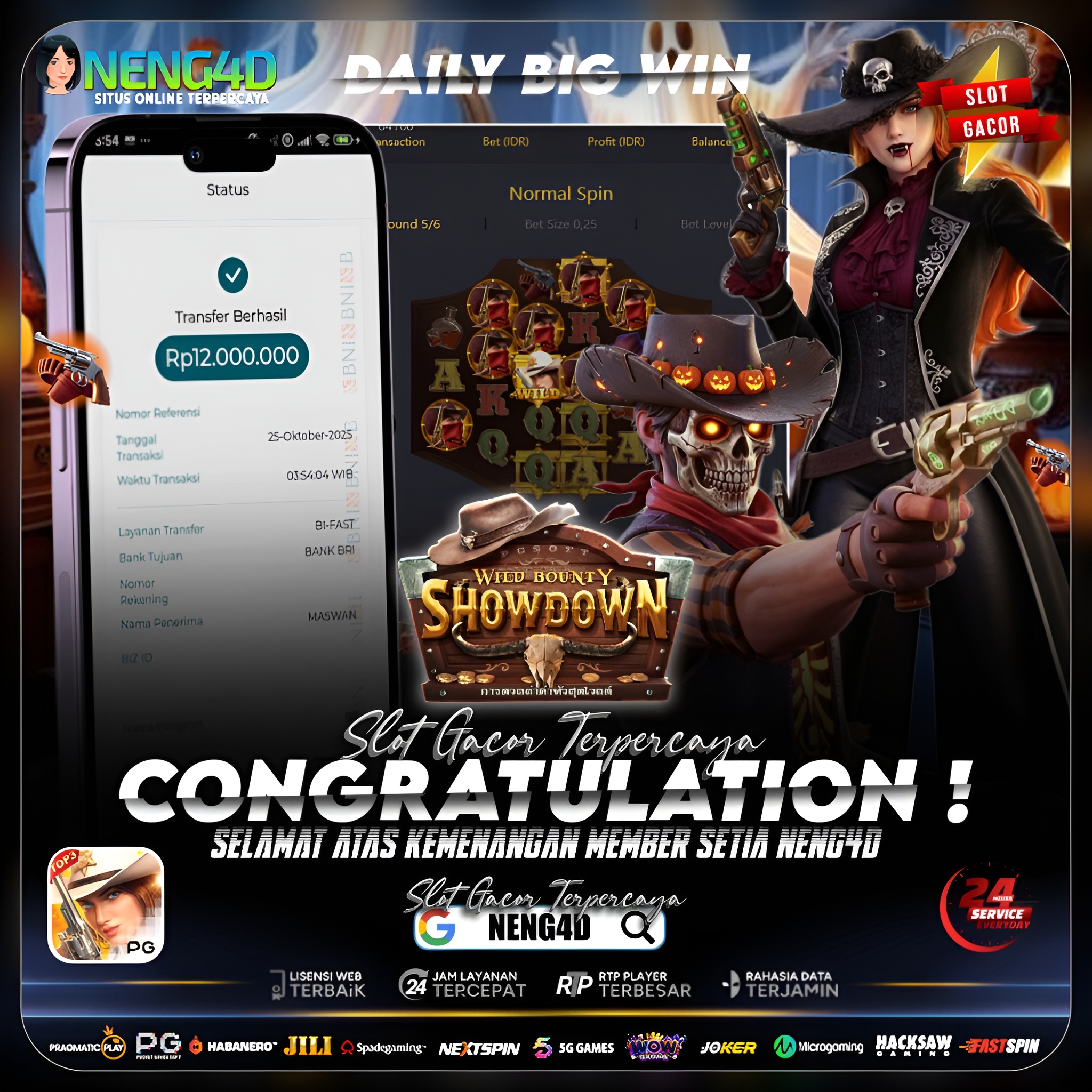 Kemenangan 12 Juta Member Setia NENG4D di Permainan Wild Bounty Showdown PG Soft