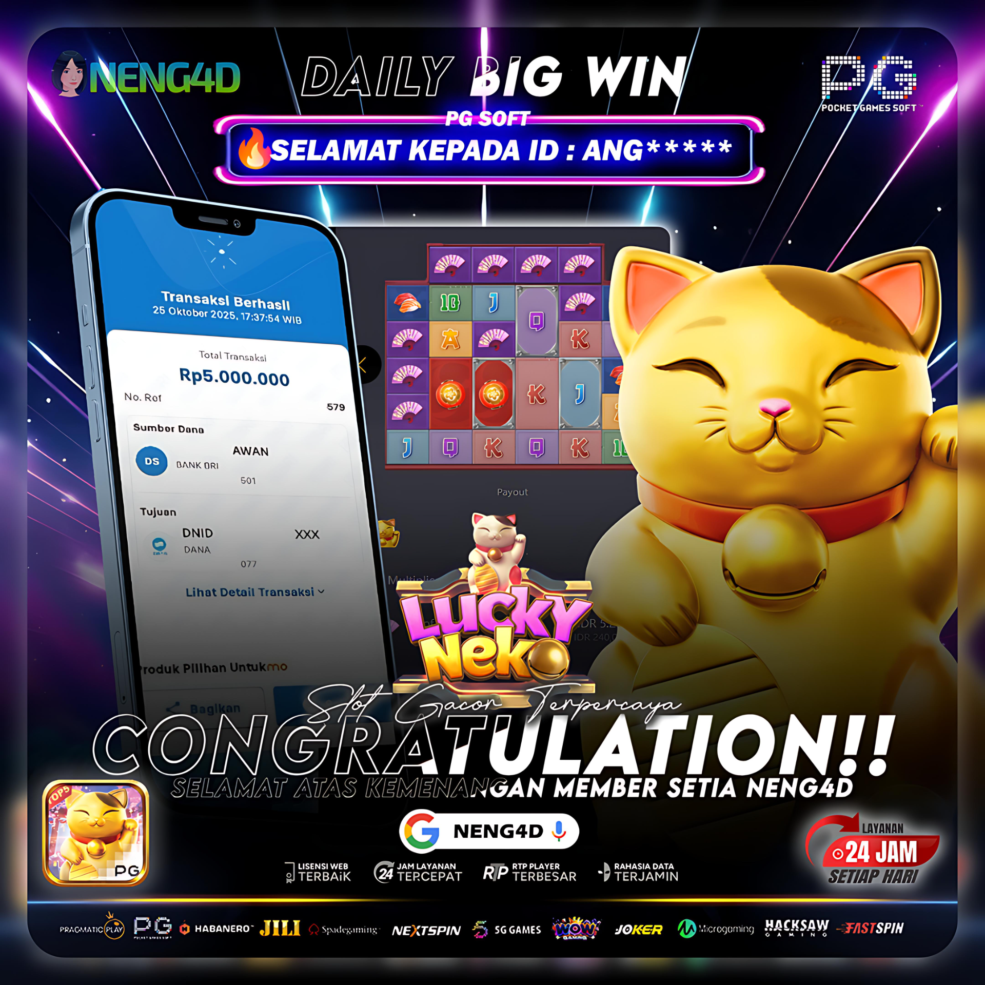 PG SOFT - JACKPOT SLOT LUCKY NEKO Rp.5.000.000