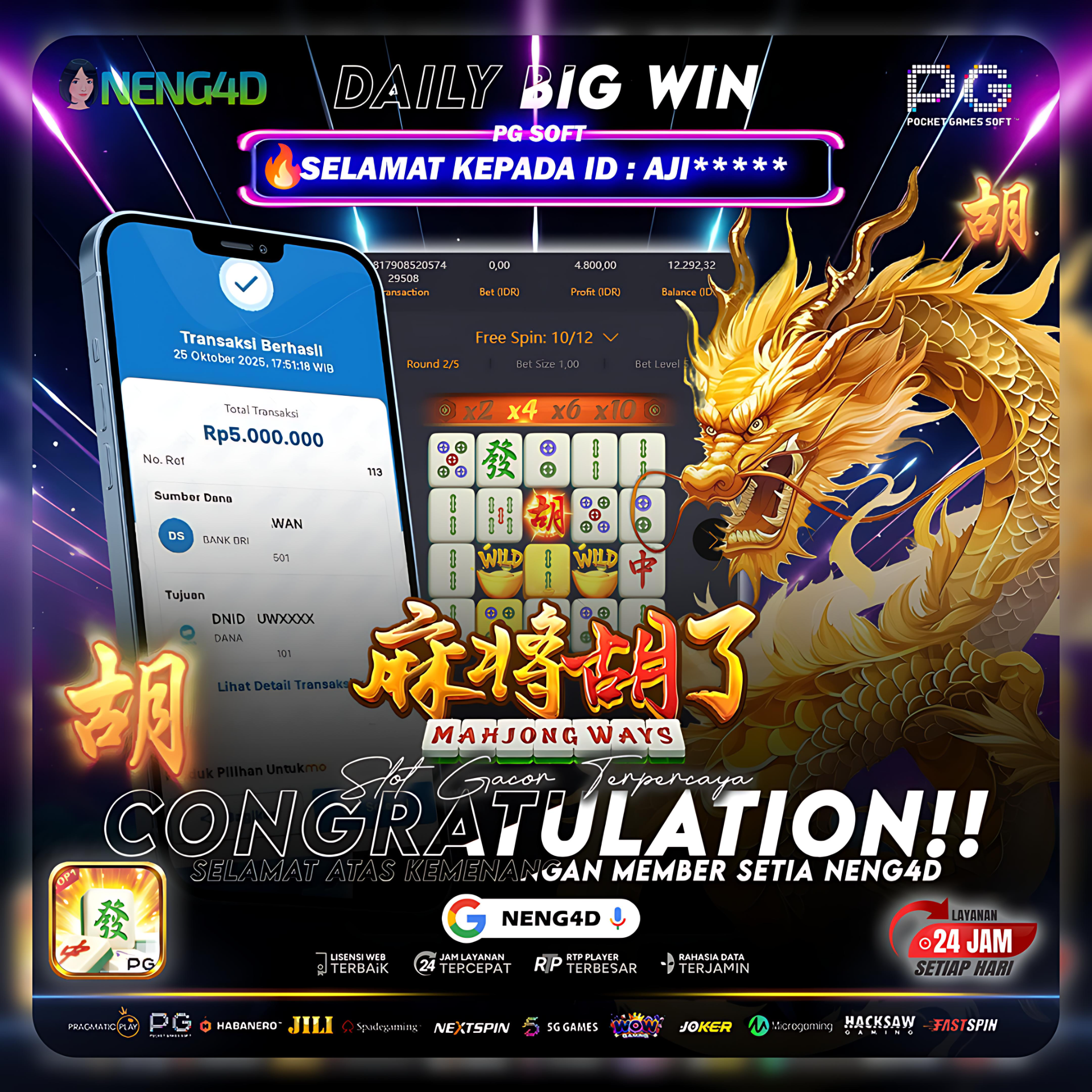 PG SOFT - JACKPOT SLOT MAHJONG WAYS Rp.5.000.000