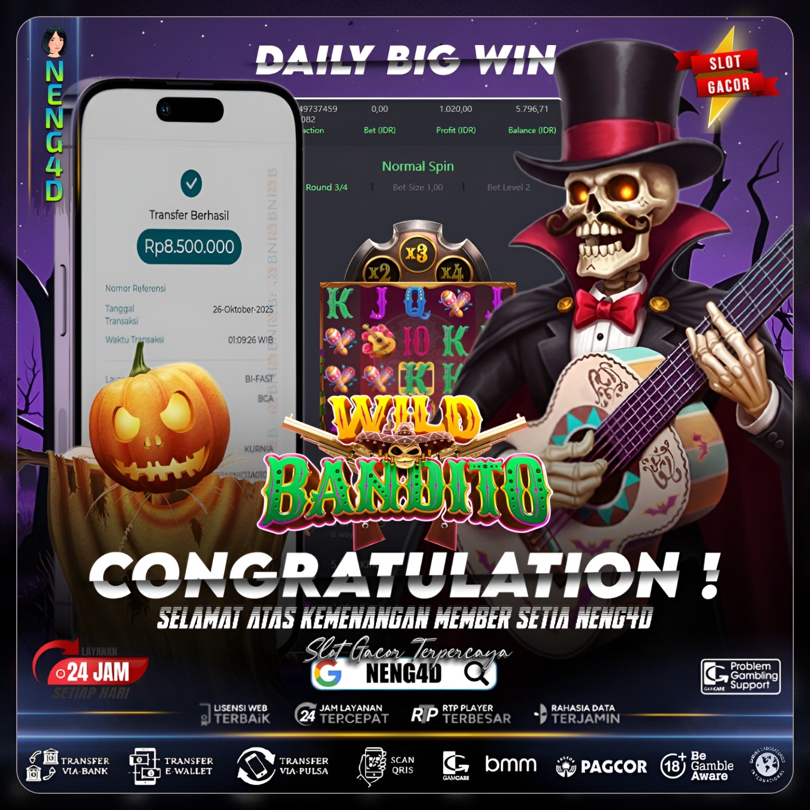 Kemenangan Hebat 8,5 Juta di Wild Bandito PG Soft!