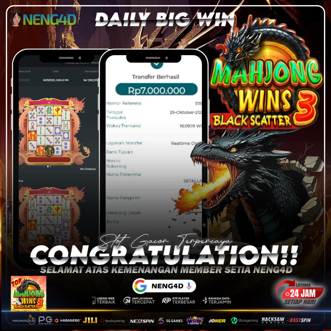 Kemenangan 7 Juta Member Setia NENG4D di Permainan Mahjong Wins 3 – Black Scatter