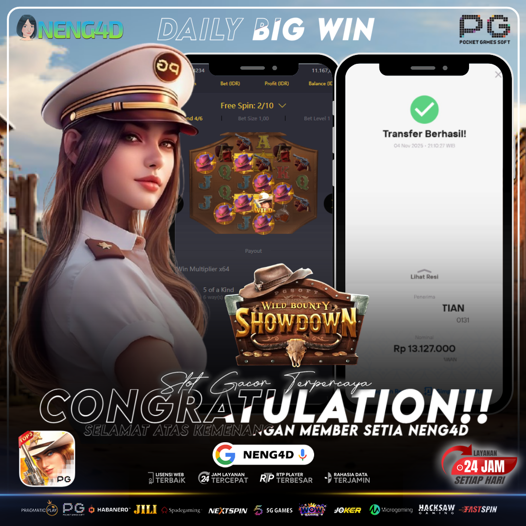MEMBER SETIA NENG4D MENANG 13 JUTA DI WILD BOUNTY SHOWDOWN PG SOFT
