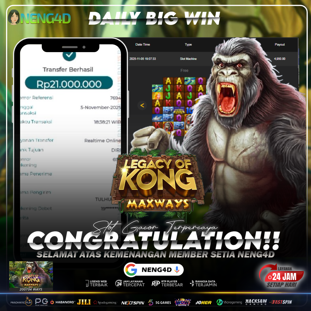 MEMBER SETIA NENG4D MENANG 21 JUTA DI LEGACY OF KONG MAXWAYS SPADEGAMING