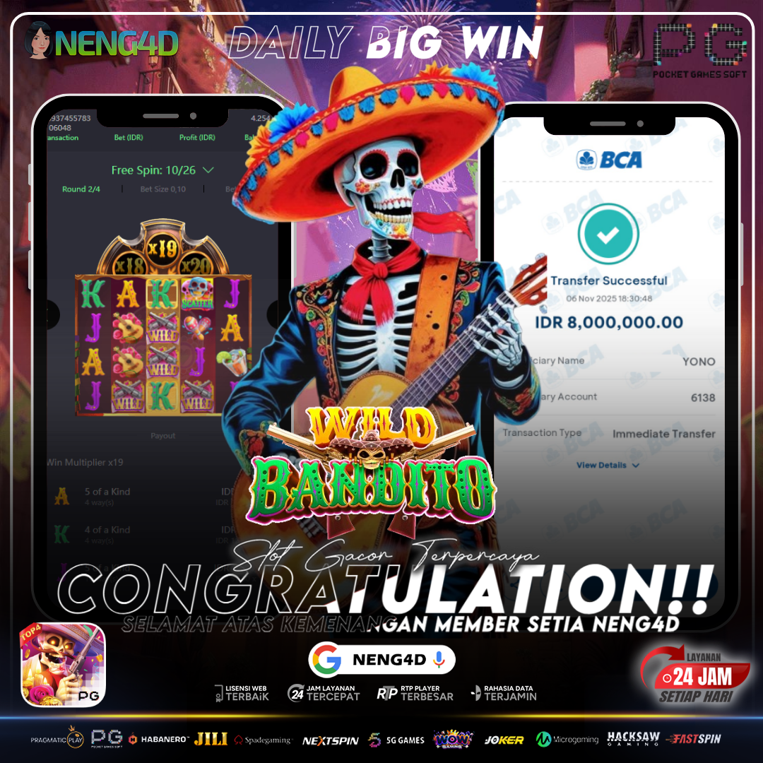 Kemenangan Hebat 8 Juta di Wild Bandito PG Soft!