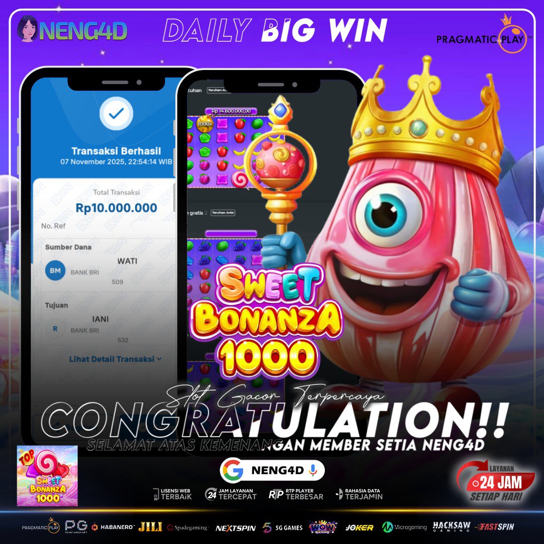 MANISNYA JACKPOT! MEMBER NENG4D RAIH RP 10.000.000 DI SWEET BONANZA 1000!