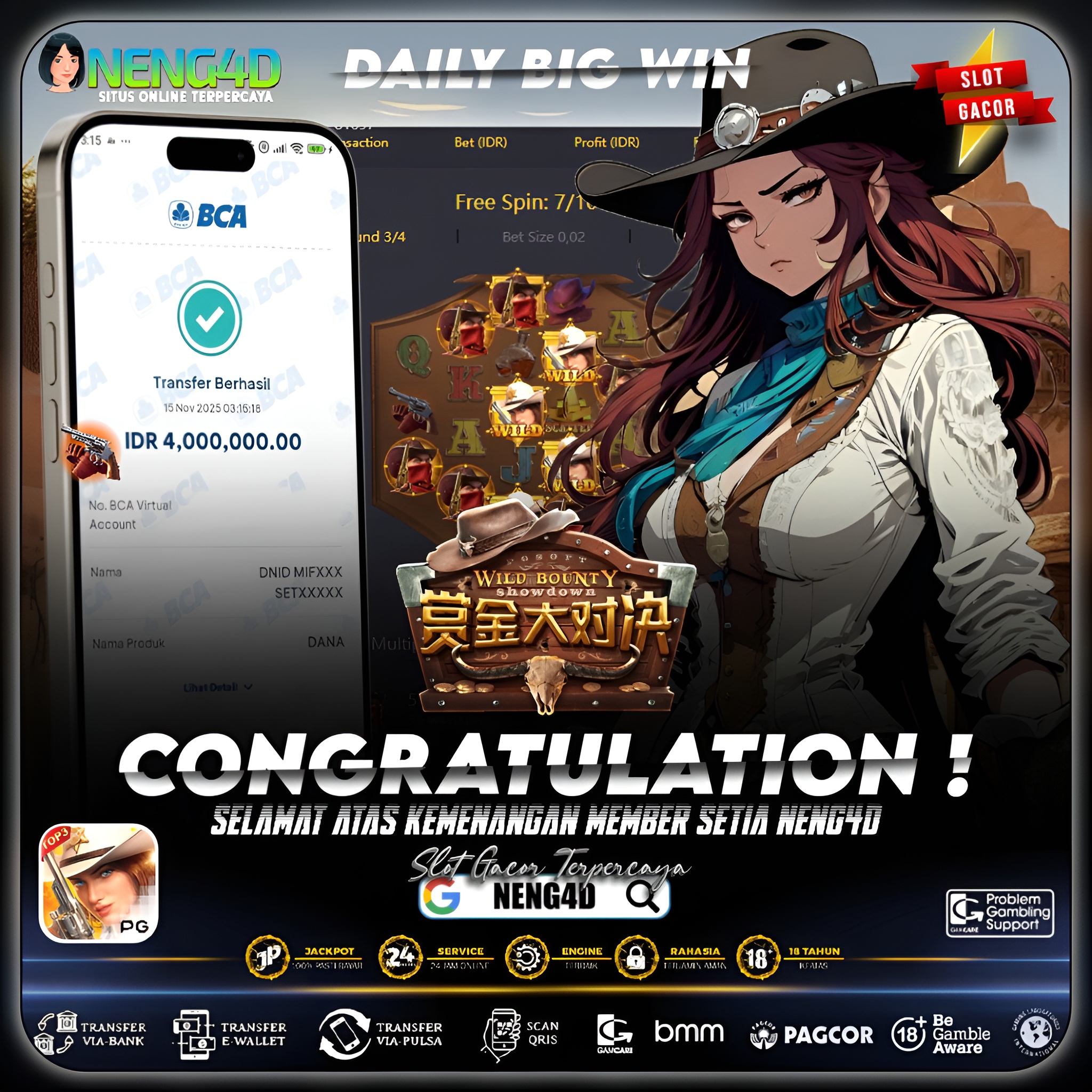 MENANG 4 JUTA MAIN DI WILD BOUNTY SHOWDOWN PG SOFT