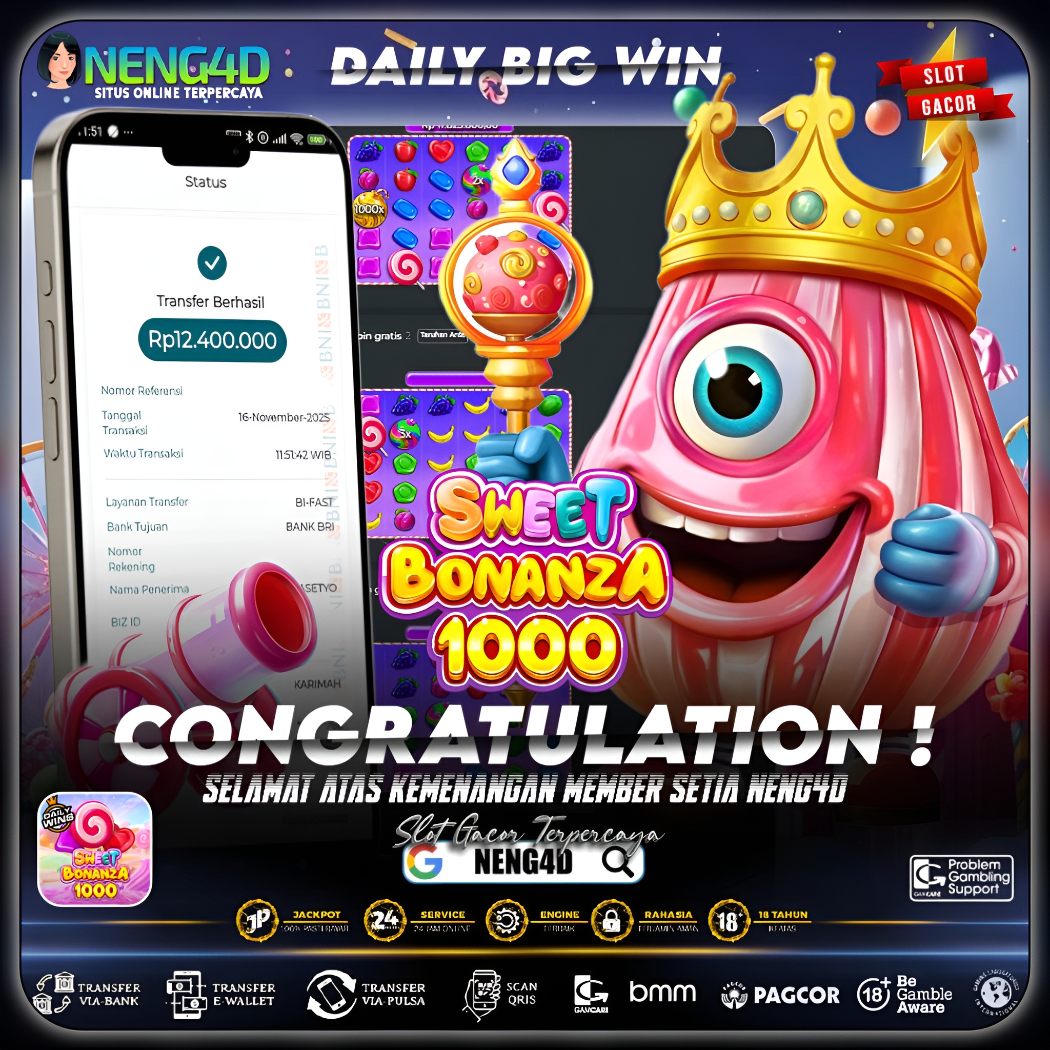 MENANG 12JT MAIN DI SWEET BONANZA 1000 PRAGMATIC PLAY