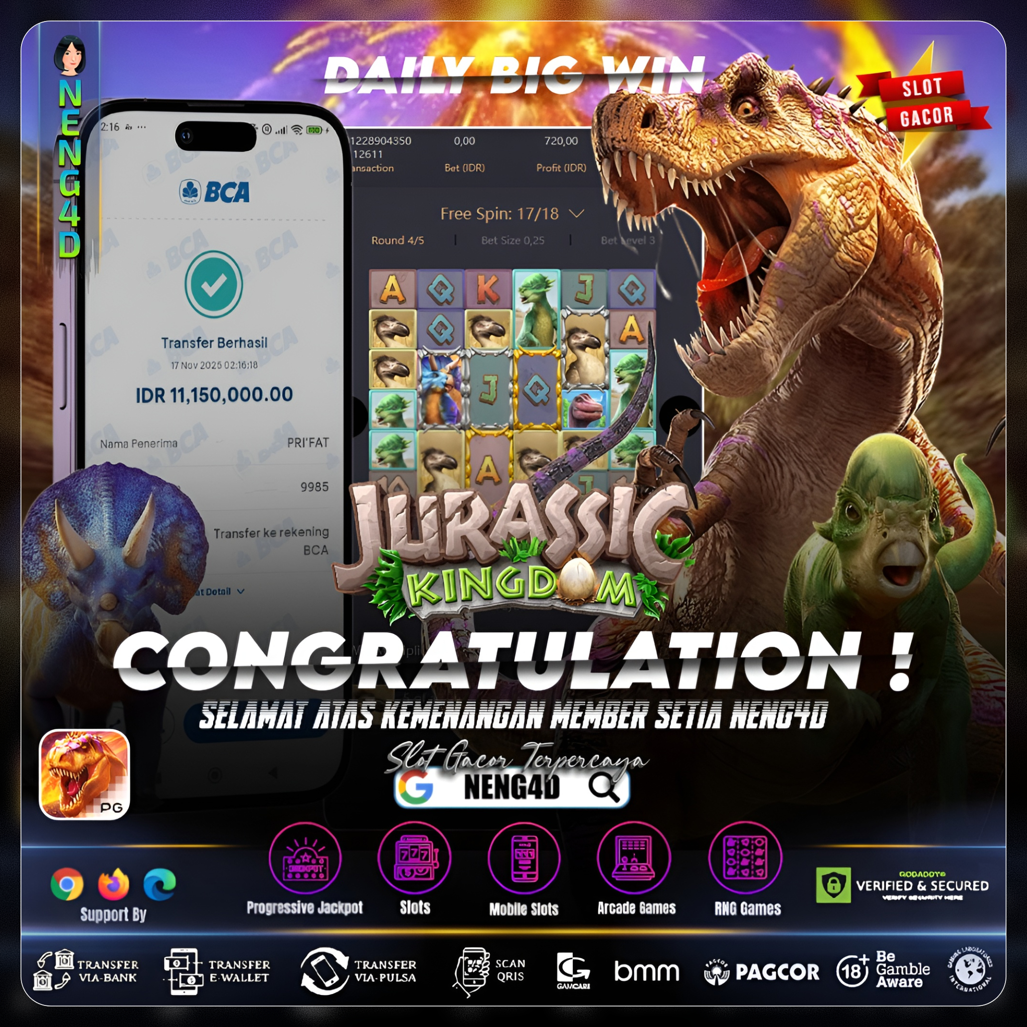 KEMENANGAN BESAR DI JURASSIC KINGDOM PG SOFT NENG4D