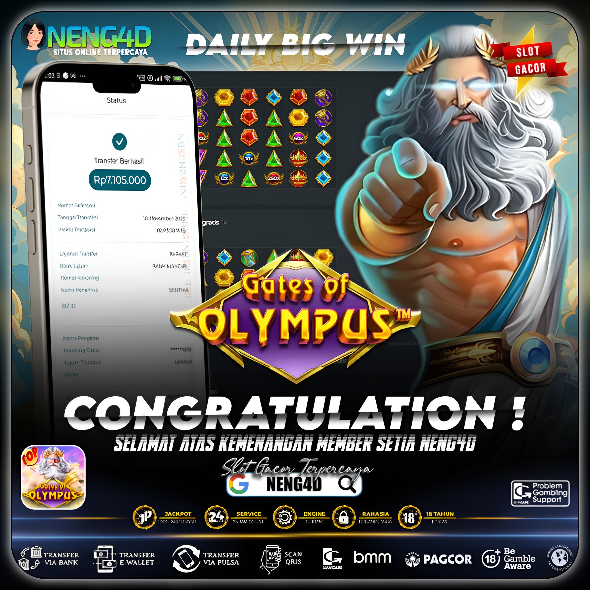 MENANG 7JT MAIN DI GATES OF OLYMPUS PRAGMATIC PLAY