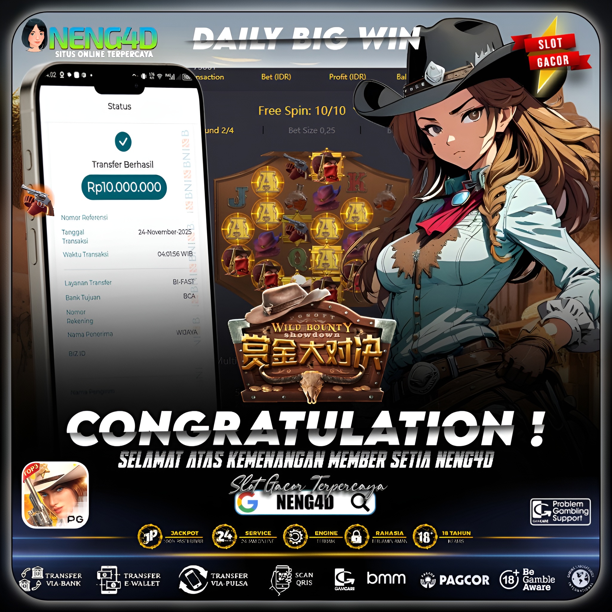 MENANG 10JT MAIN DI WILD BOUNTY SHOWDOWN PG SOFT