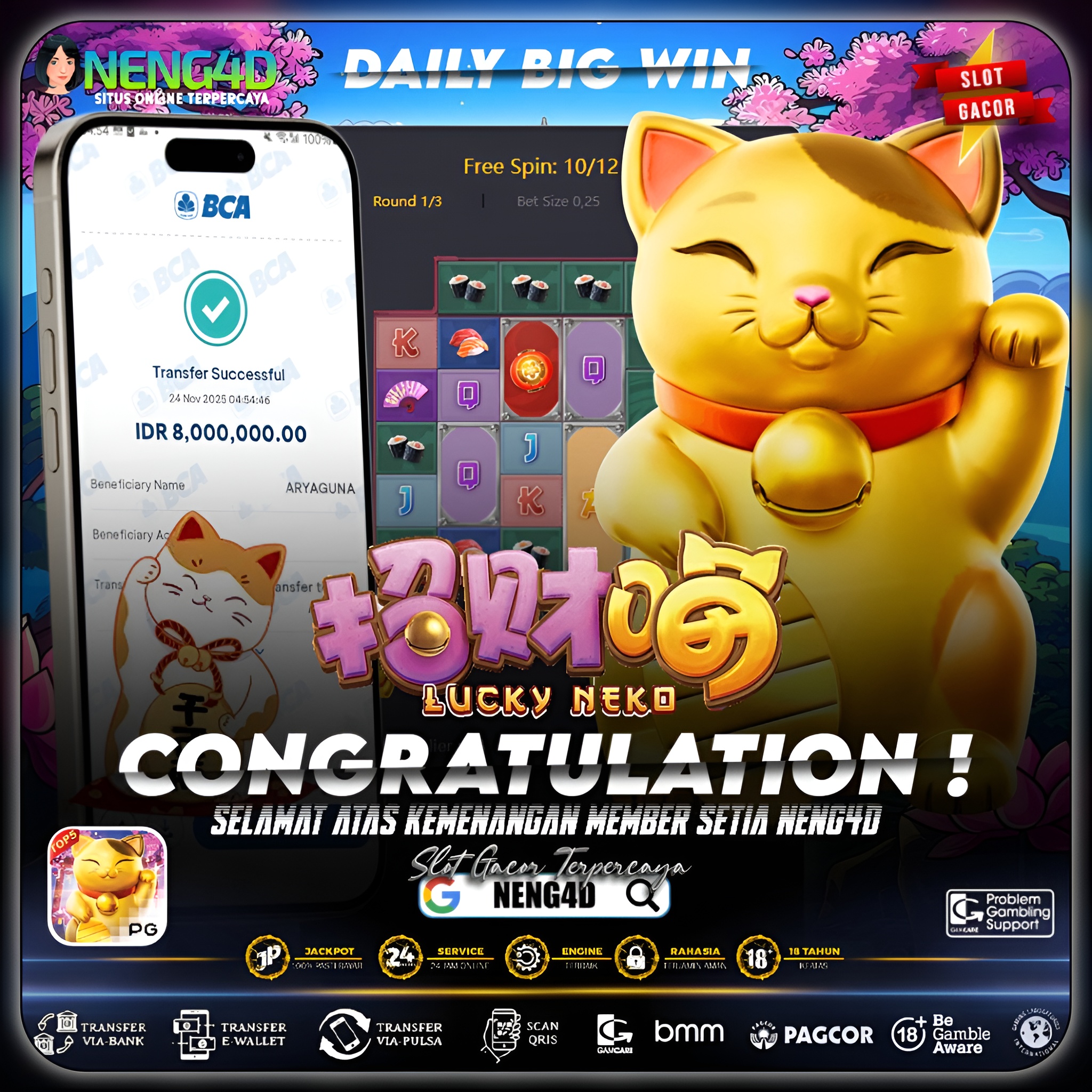 MENANG 8JT MAIN DI LUCKY NEKO PG SOFT