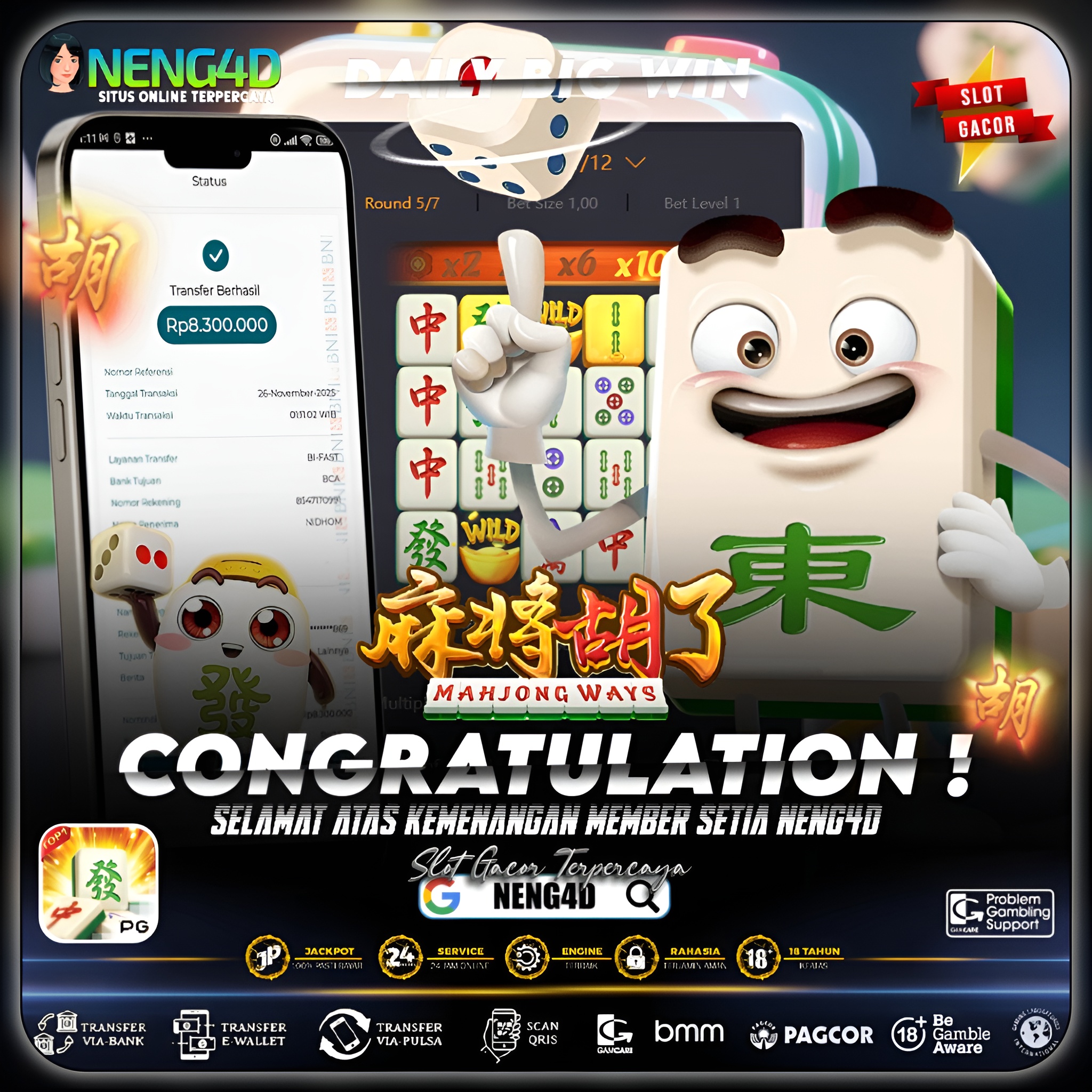 MEMBER NENG4D MENANG 8 JUTA DI MAHJONG WAYS