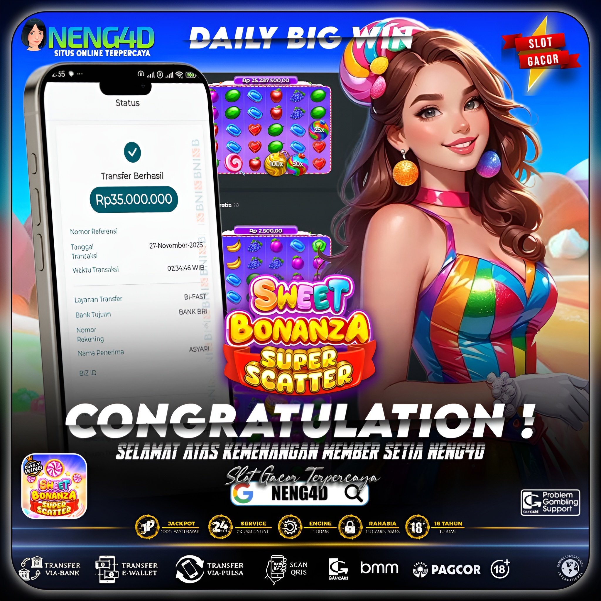 MEMBER NENG4D MENANG 35 JUTA DI SWEET BONANZA SUPER SCATTER