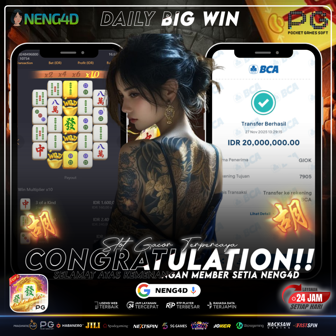 MEMBER NENG4D MENANG 20 JUTA DI MAHJONG WAYS PG SOFT