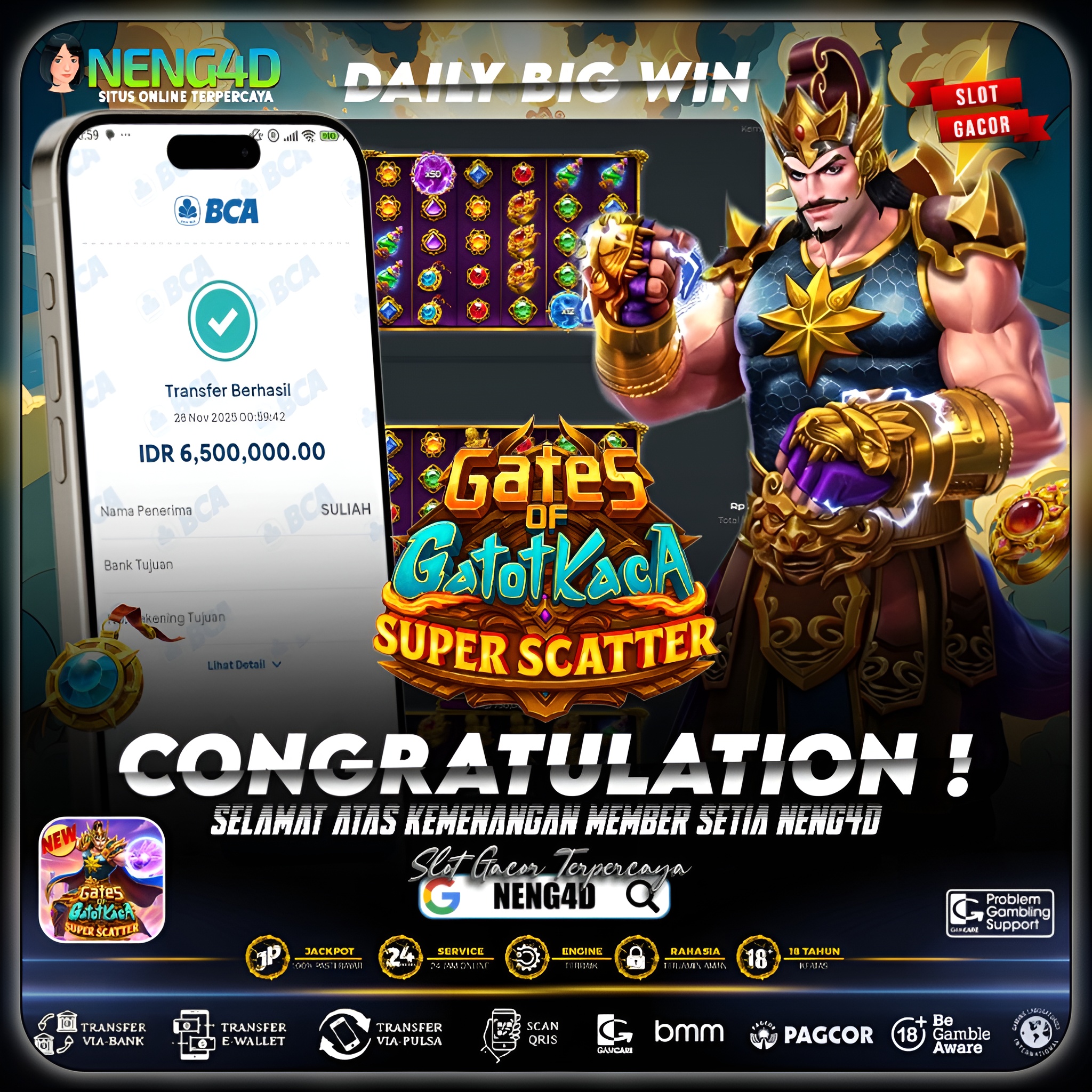 MEMBER NENG4D MENANG 6 JUTA DI GATES OF GATOT KACA SUPER SCATTER