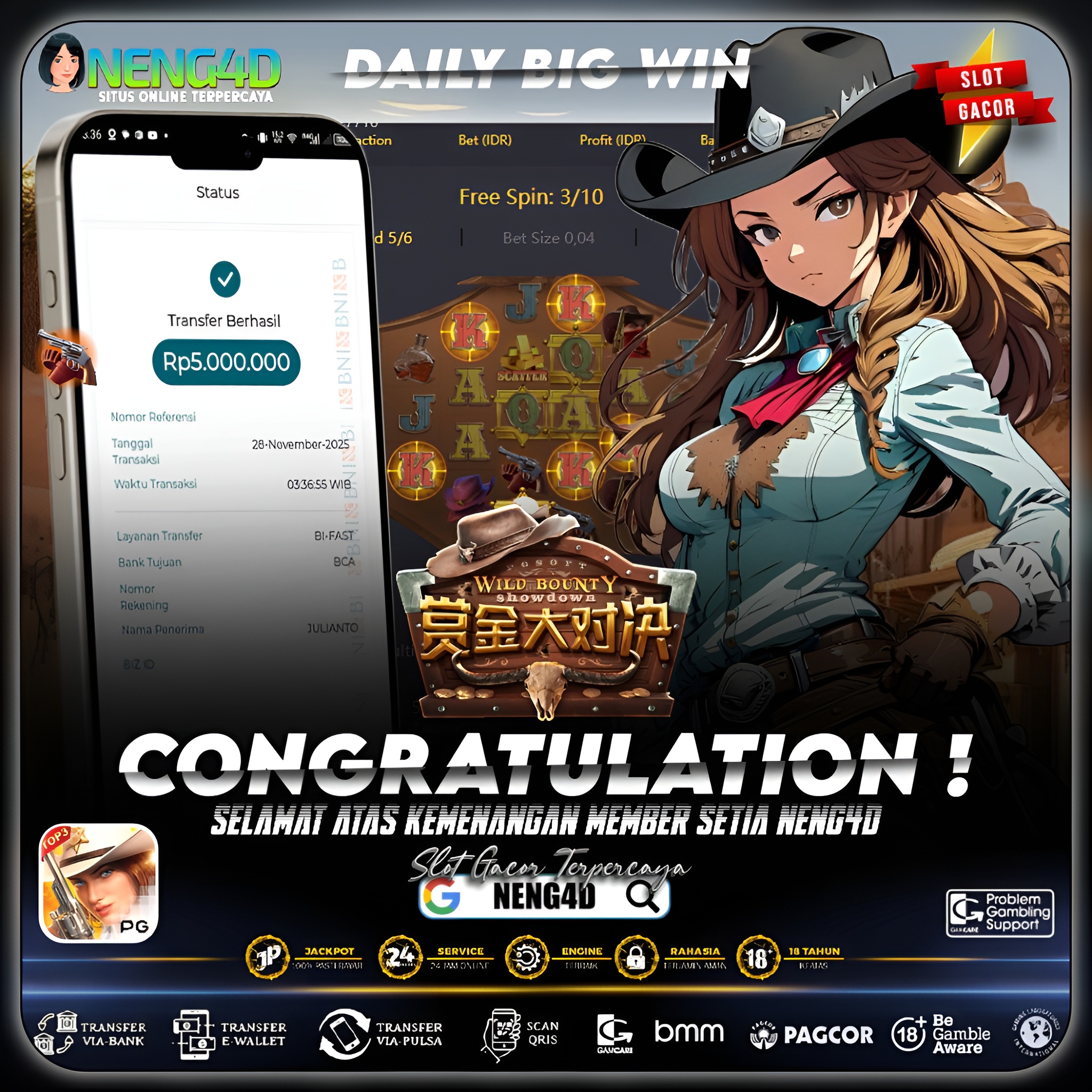 KEMENANGAN 5 JUTA MEMBER NENG4D DI WILD BOUNTY SHOWDOWN