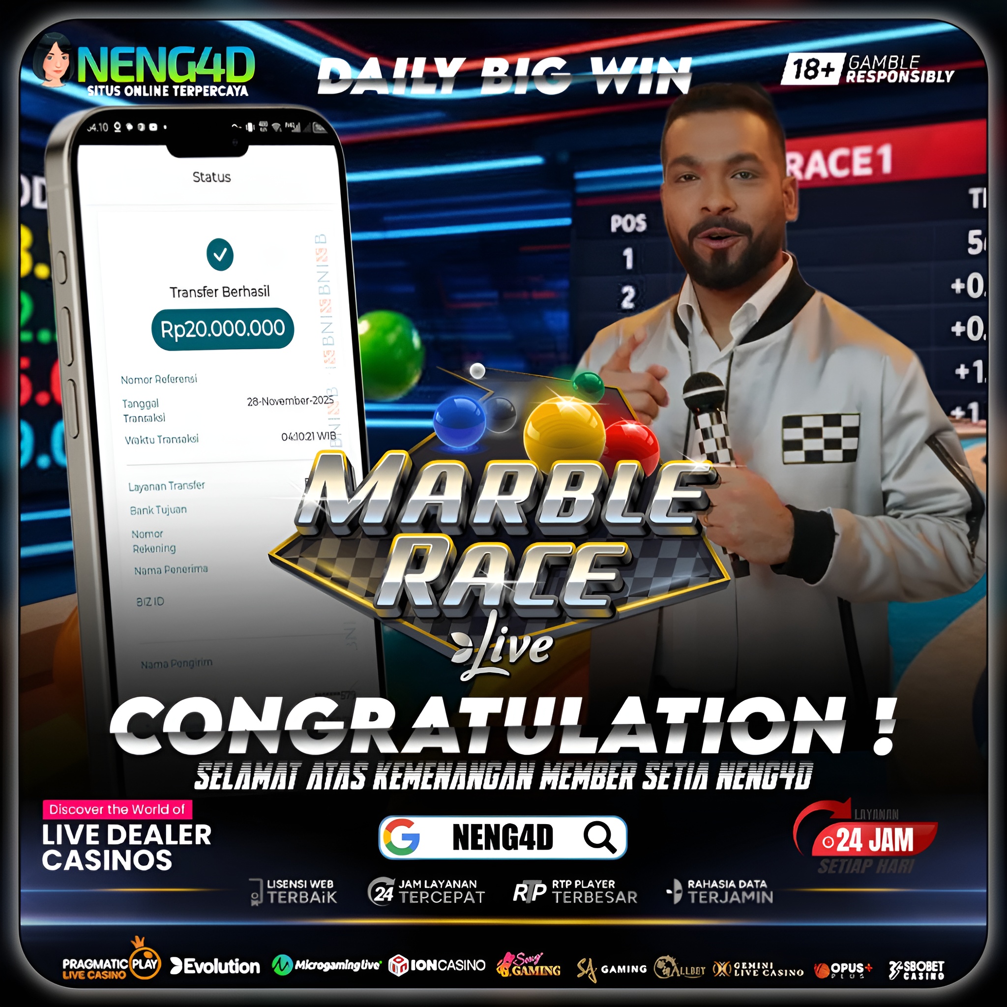MEMBER NENG4D MENANG 20 JUTA DI LIVE GAMES EVO MARBLE RACE