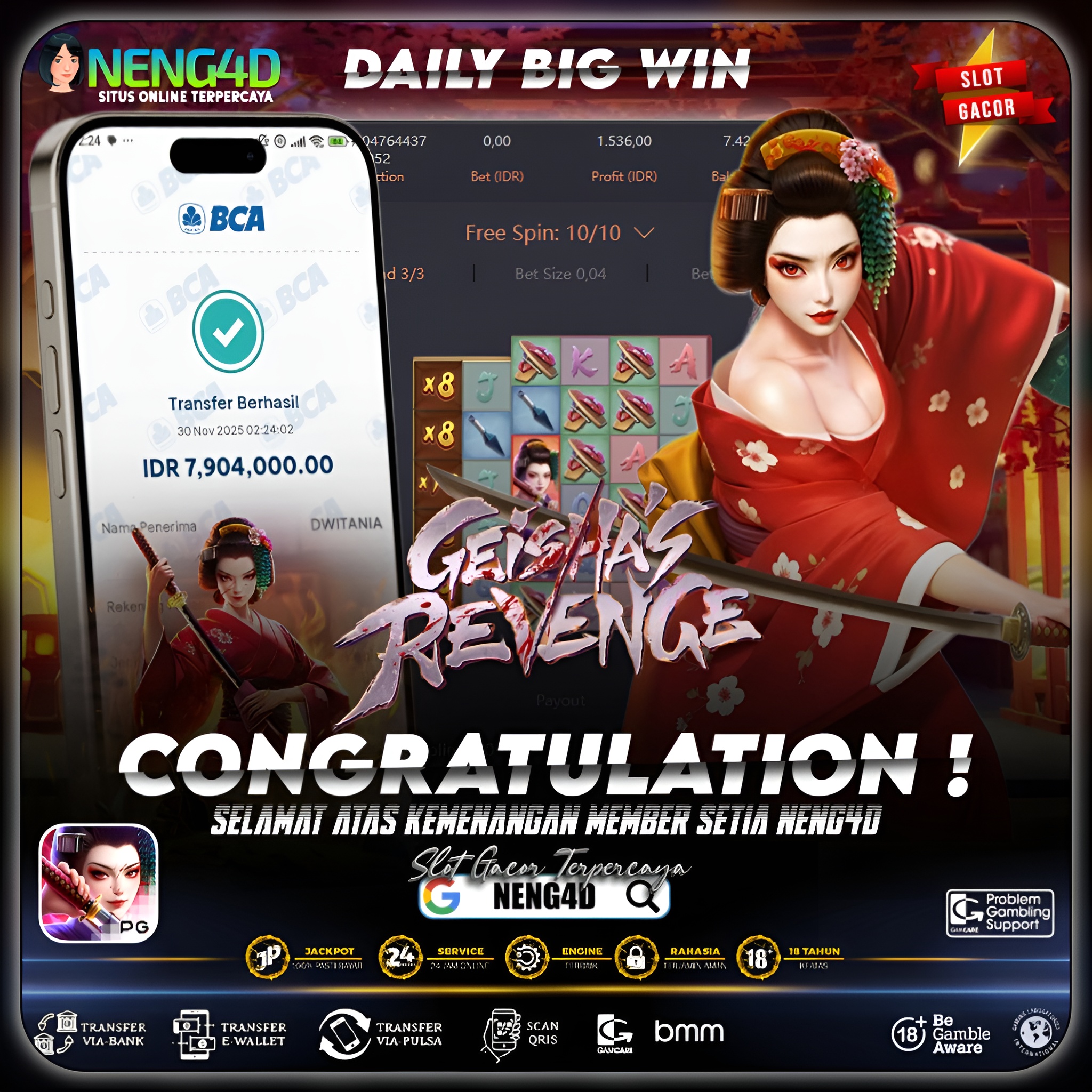 PEMBALASAN GEISHA HADIRKAN 7 JUTA UNTUK MEMBER NENG4D