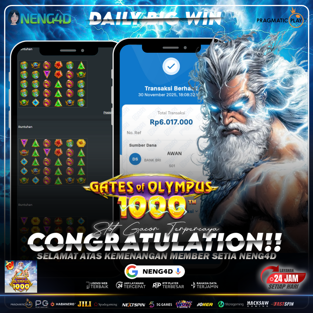 MEMBER SETIA NENG4D RAIH KEMENANGAN 6 JUTA DI GATES OF OLYMPUS 1000 PRAGMATIC PLAY