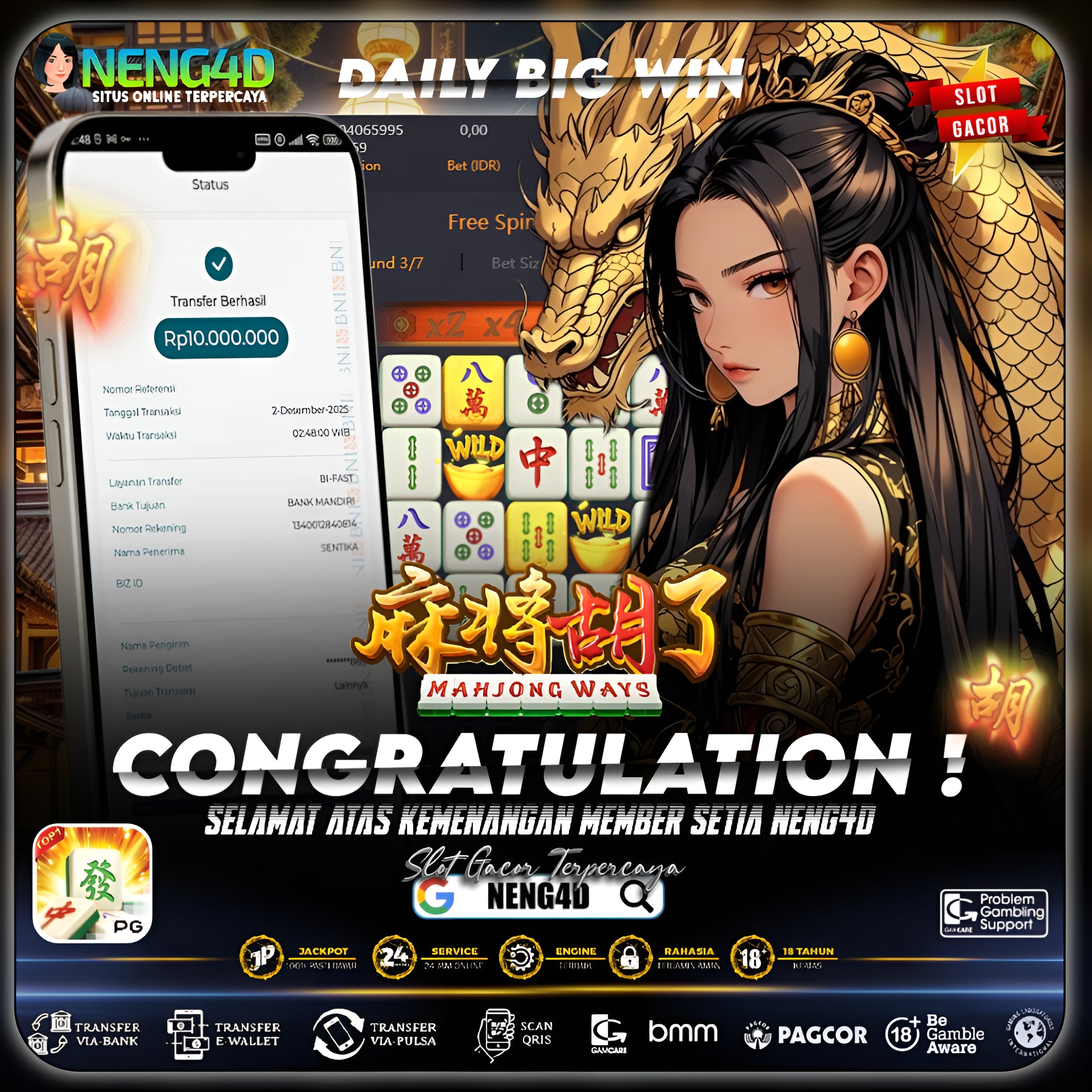 MEMBER NENG4D BORONG 10 JUTA DI MAHJONG WAYS PG SOFT